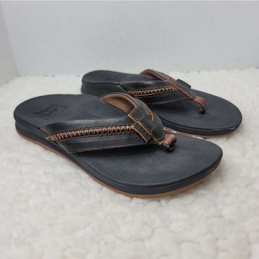 Reef Ortho Mens  Flip-Flops Size 6 Brown Smoothy Leather  Sandals Like New